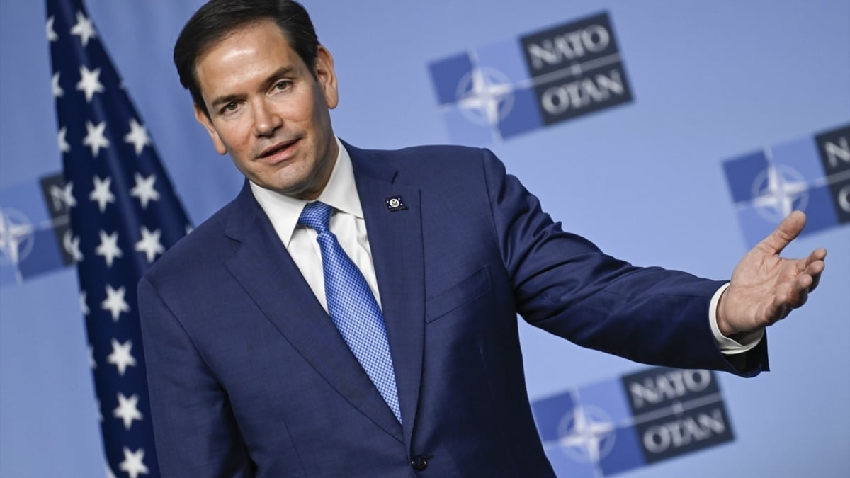 El secretario de Estado estadounidense, Marco Rubio, en una rueda de prensa en la sede de la OTAN en Bruselas, el pasado mes de abril.