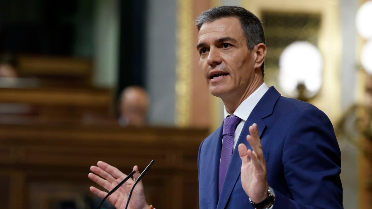 El presidente del Gobierno, Pedro Sánchez, durante su intervención en el pleno