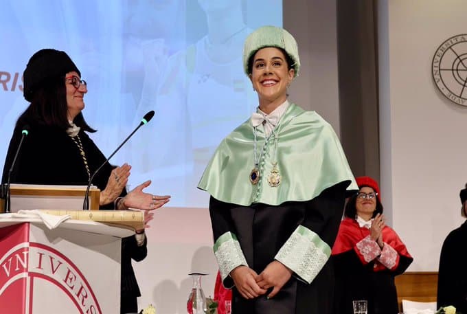 Carolina Marín, en la Universidad de Huelva.