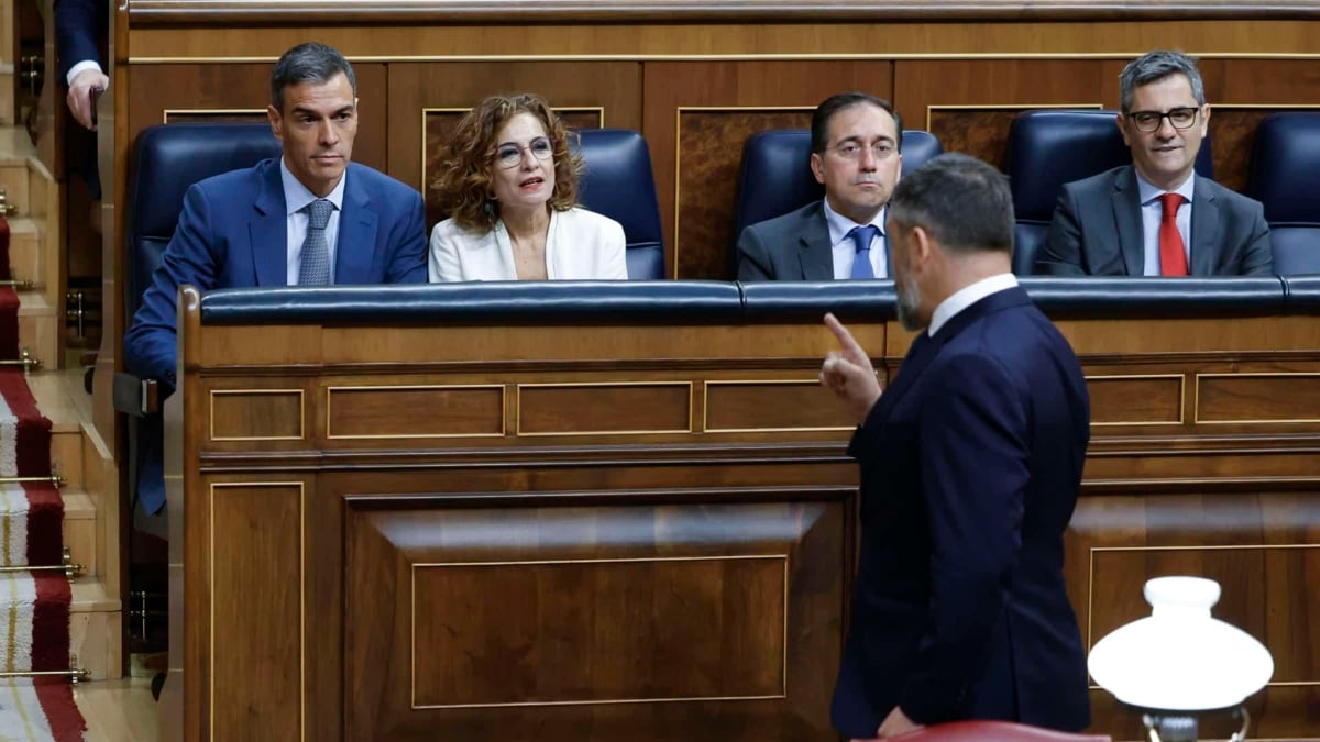 Abascal se marcha del hemiciclo señalando a Sánchez.