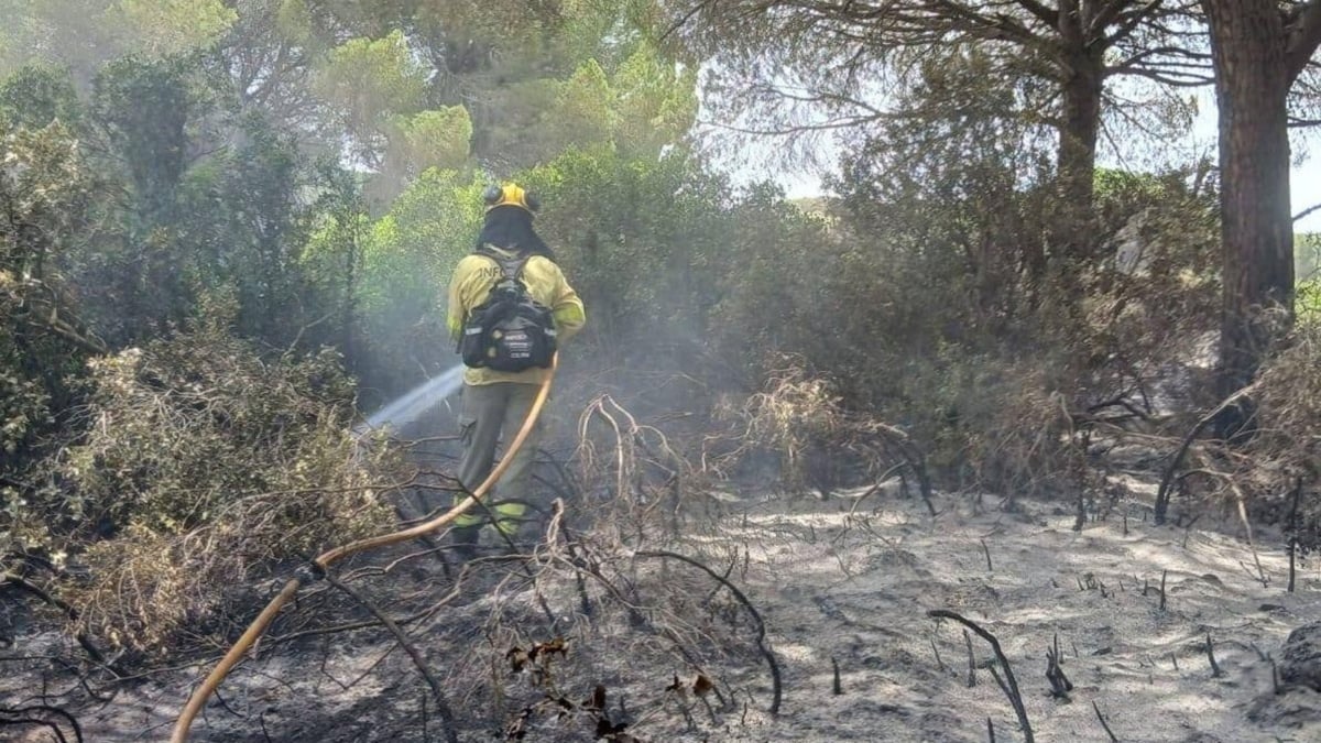 Infoca sigue con tareas de extinción tras el incendio en Puerto Real del lunes