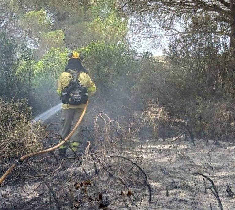 Infoca sigue con tareas de extinción tras el incendio en Puerto Real del lunes