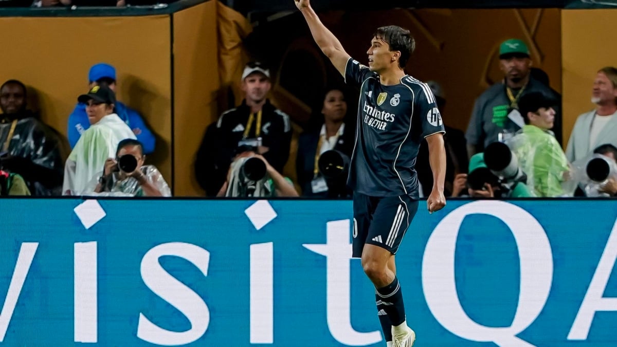 Gonzalo García celebrando el tercer tanto del Real Madrid frente al RB Salzburg