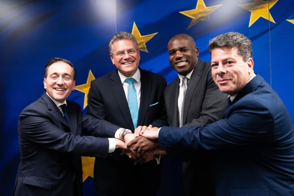Fabian Picardo; David Lammy; José Manuel Albares; y Maros Sefcovic.