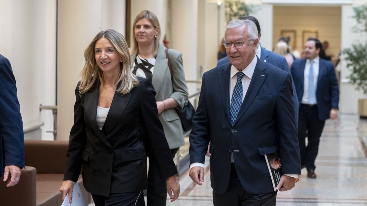 La portavoz del PP en el Senado, Alicia García, junto al senador Javier Arenas