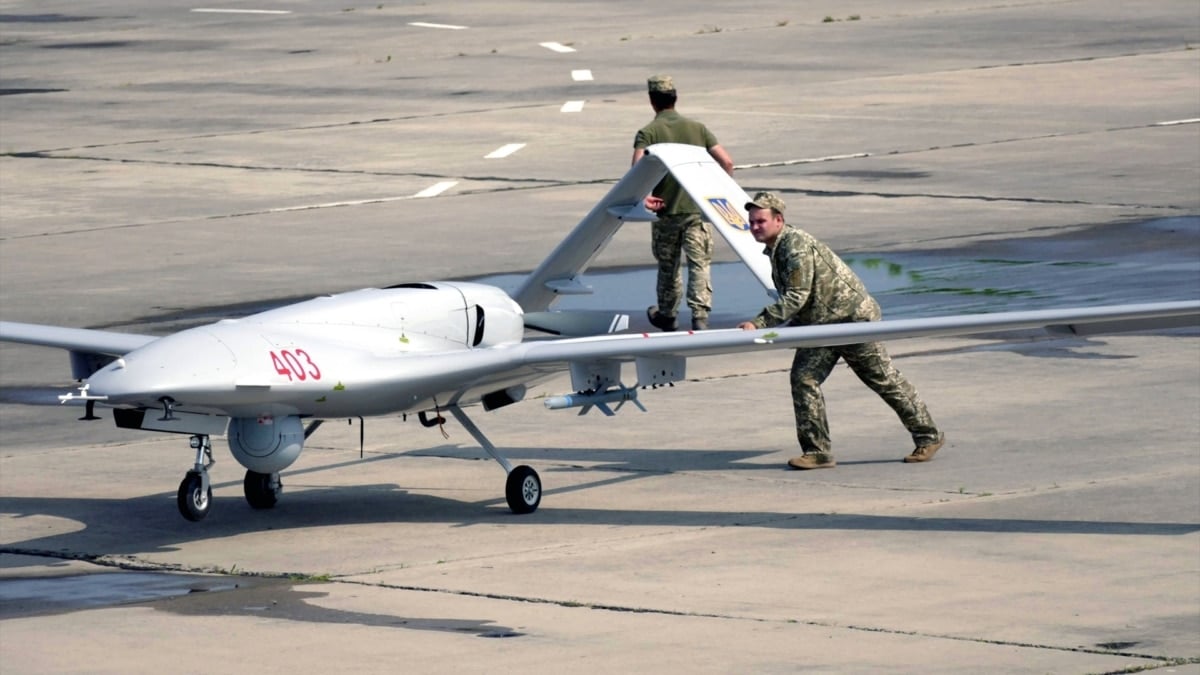 Un dron militar ucraniano TB2 en Milkolaiv.