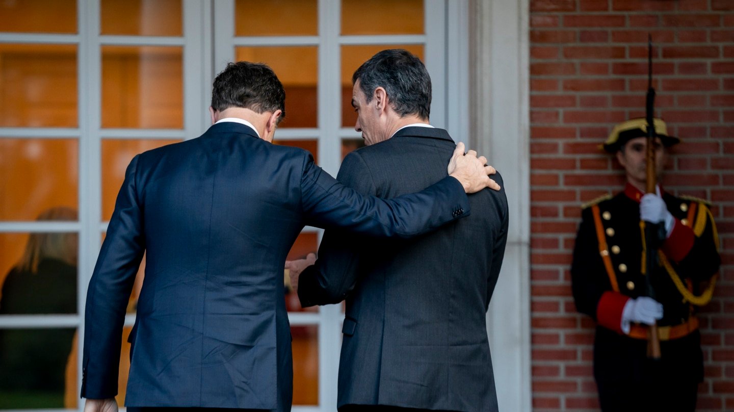 Pedro Sánchez y el secretario general de la OTAN, Mark Rutte, en Moncloa, en enero