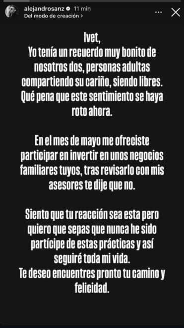 Esta es la respuesta vía Instagram de Alejandro Sanz