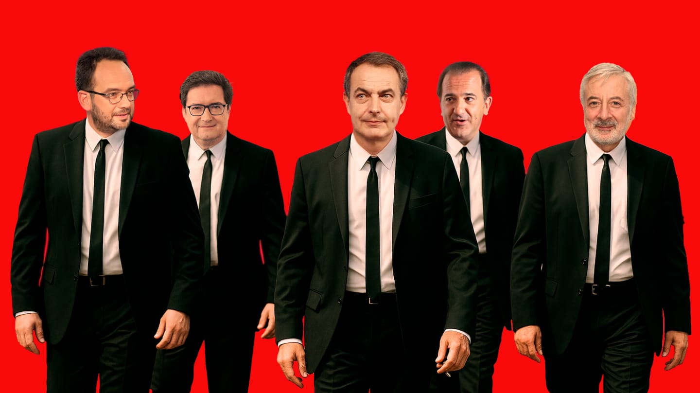 Antonio Hernando, Óscar López, José Luis Rodríguez Zapatero, José Miguel Contreras y Pepe Blanco.