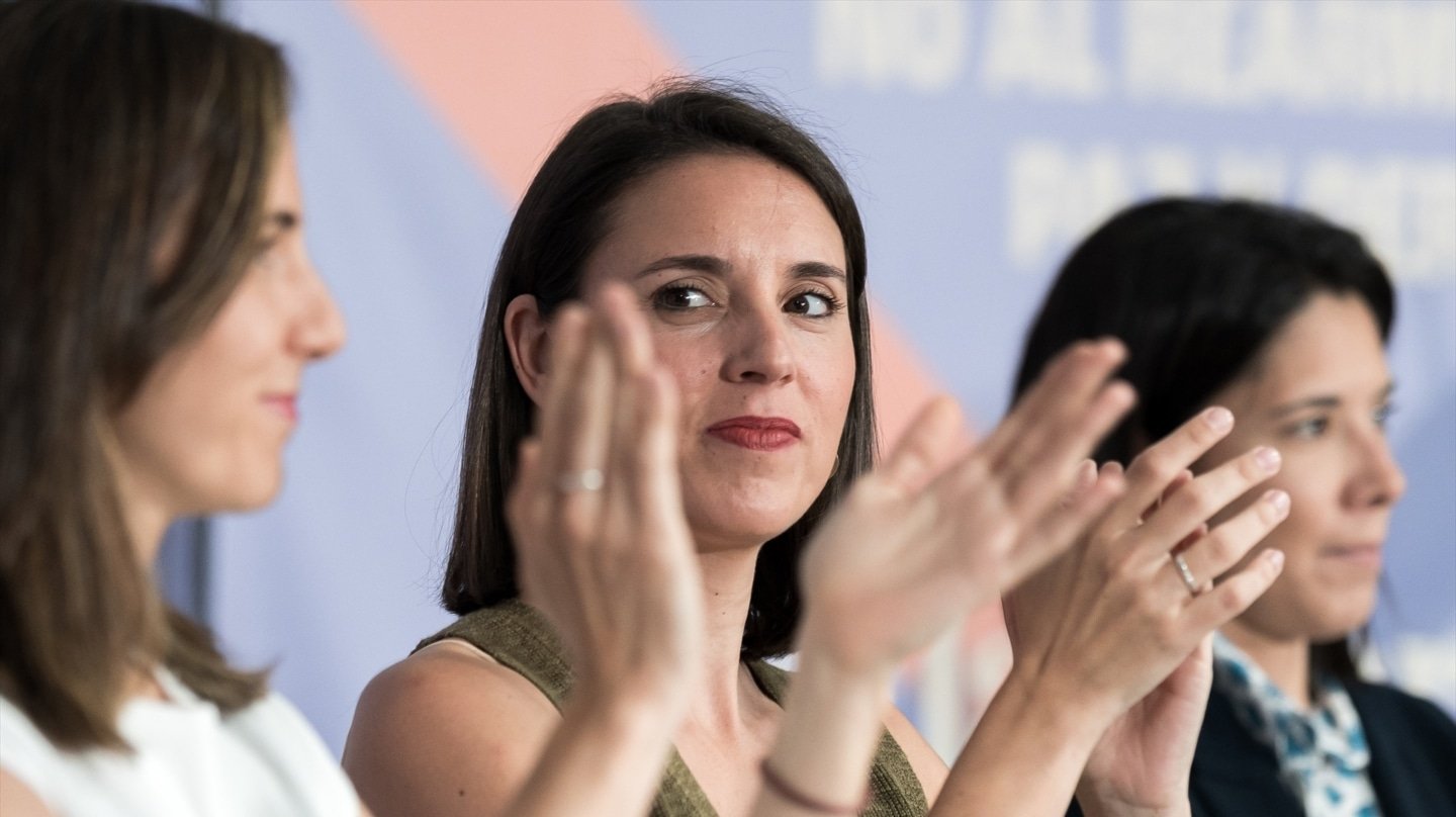 La eurodiputada de Podemos y próxima candidata del partido a las generales, Irene Montero, en un acto de partido con socios europeos en Madrid