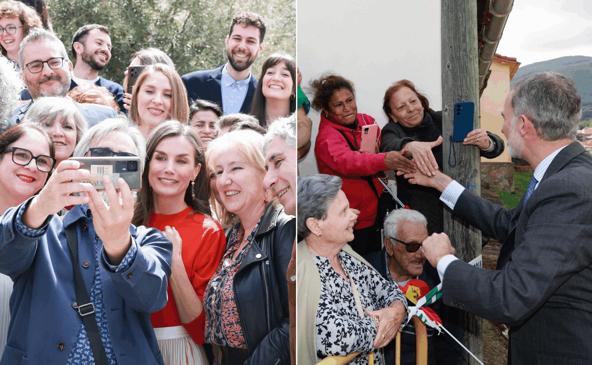Letizia el pasado mes de abril en Granada, Felipe en mayo con los vecinos de Cuacos de Yuste.