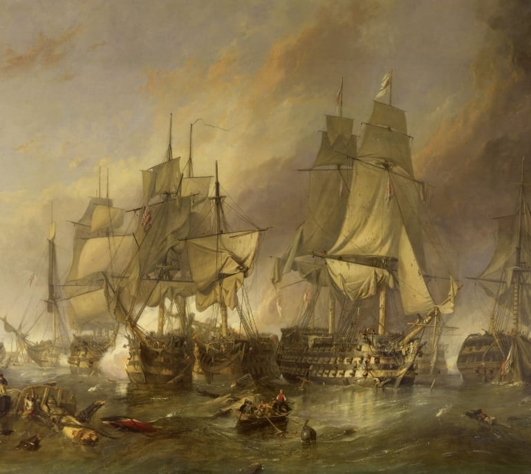 La bandera que sobrevivió a Trafalgar sale a subasta con metralla aún incrustada