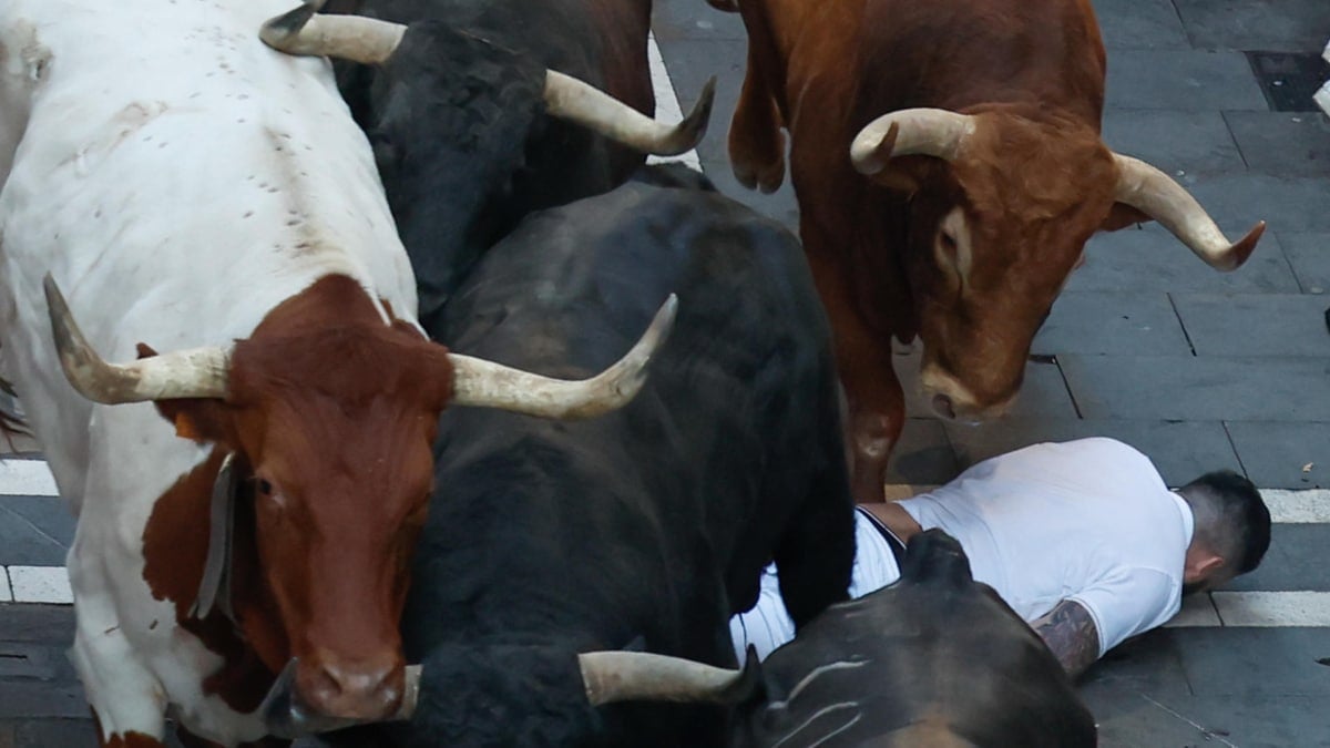 Los toros de Jandilla protagonizan un veloz quinto encierro y dejan cinco corredores en el hospital