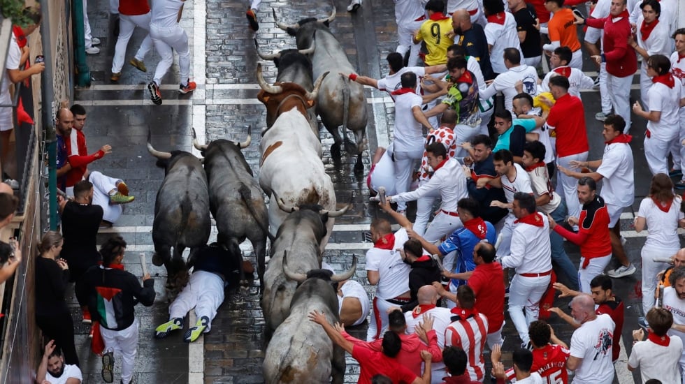 Un toro rezagado de José Escolar, único peligro del rápido sexto encierro de los Sanfermines