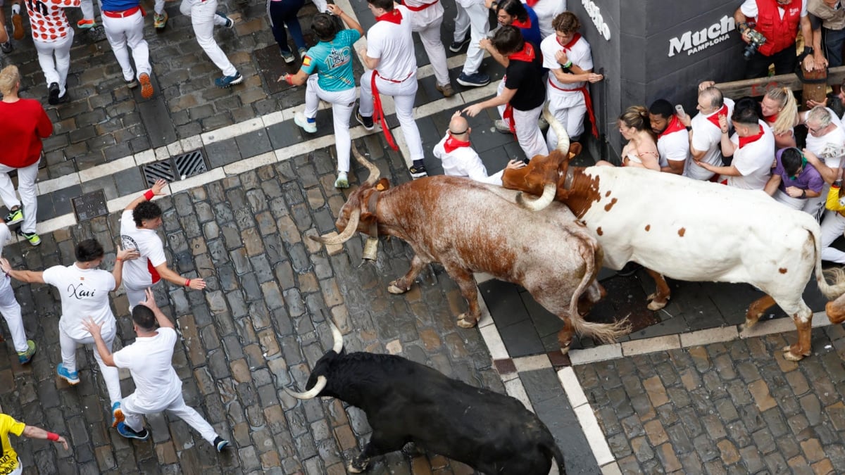 Primer encierro de San Fermín con los toros de Fuente Ymbro.