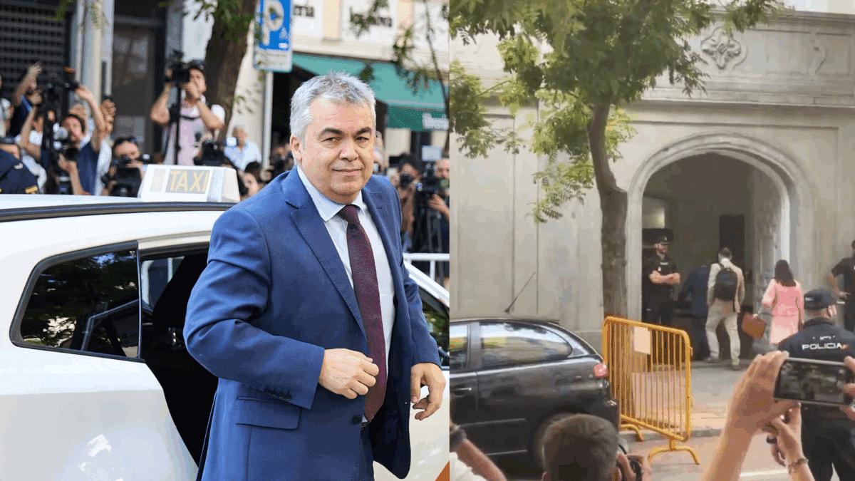 A la izquierda Santos Cerdán llegando al Tribunal Supremo, a la derecha la abogada vinculada al despacho de Jacobo Teijelo