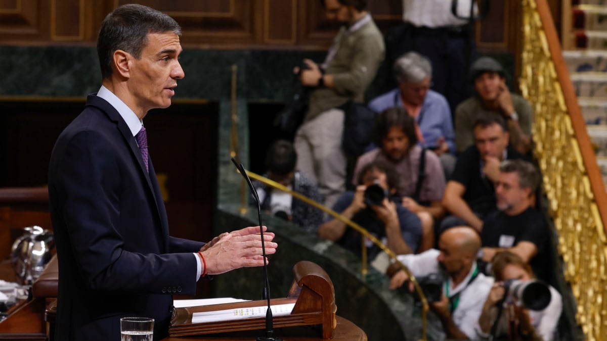 MADRID, 09/07/2025.- El presidente del Gobierno, Pedro Sánchez interviene en el pleno del Congreso de los Diputados este miércoles. EFE/ Javier Lizón