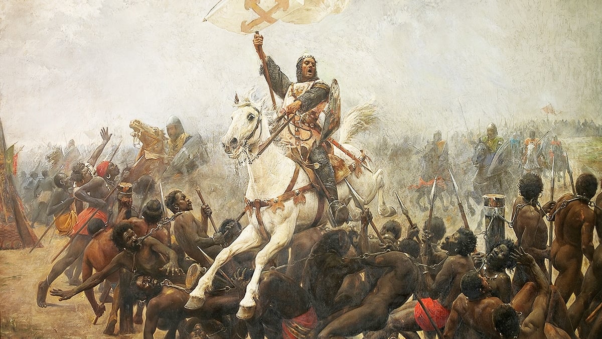 Fragmento de 'El triunfo de la Santa Cruz en la batalla de las Navas de Tolosa', monumental lienzo (cuatro metros y medio por seis) de Marceliano Santa María depositado por el Museo del Prado en el Museo Marcediano Santa María de Burgos.