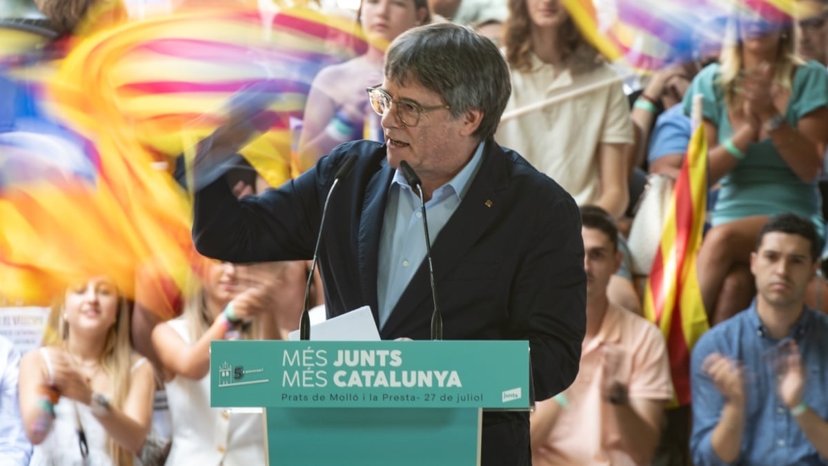 Carles Puigdemont, en el quinto aniversario de Junts.