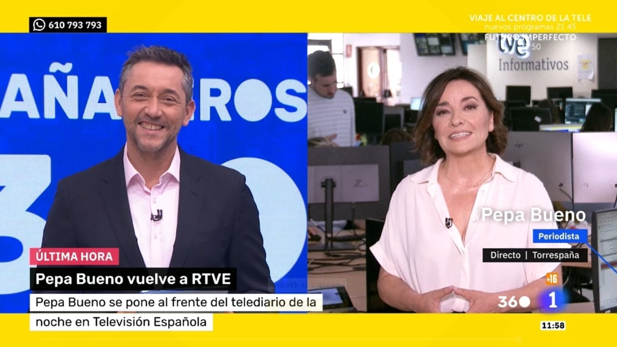 Javier Ruiz recibe a Pepa Bueno como presentadora de la segunda edición del Telediario 2 a partir de septiembre