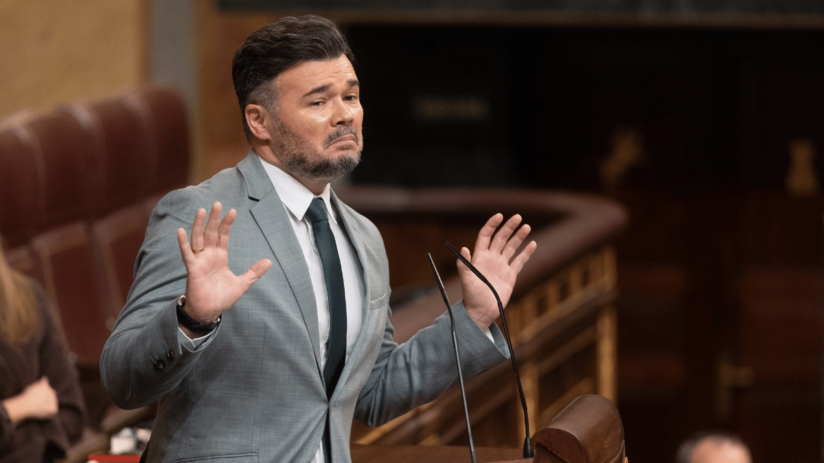 El portavoz de ERC en el Congreso, Gabriel Rufián, durante su intervención el el pleno extraordinario del pasado miércoles.