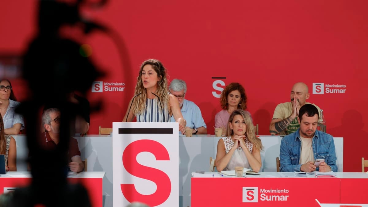 La coordinadora de Sumar, Lara Hernández durante la reunión del grupo coordinador de Movimiento Sumar, este fin de semana
