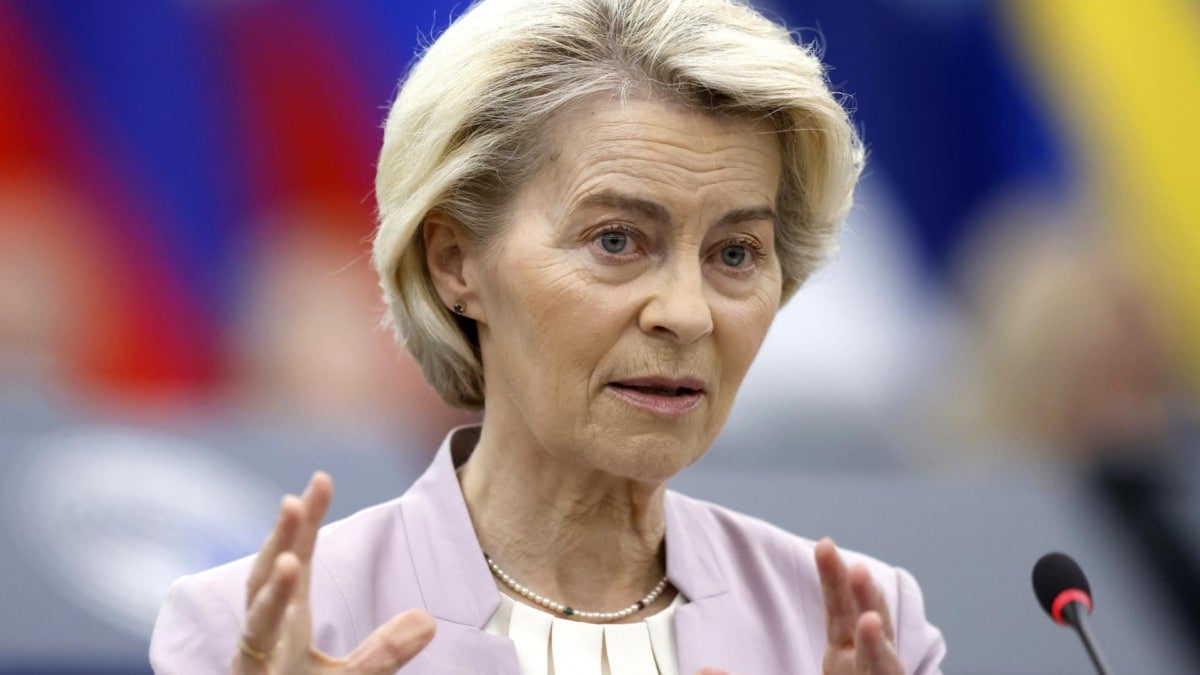 La presidenta de la Comisión Europea, Ursula von der Leyen, en Estrasburgo.