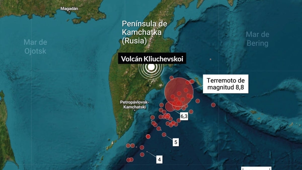 El volcán de Kamchatka, despierto tras 600 años inactivo, sucede a los recientes terremotos de la región