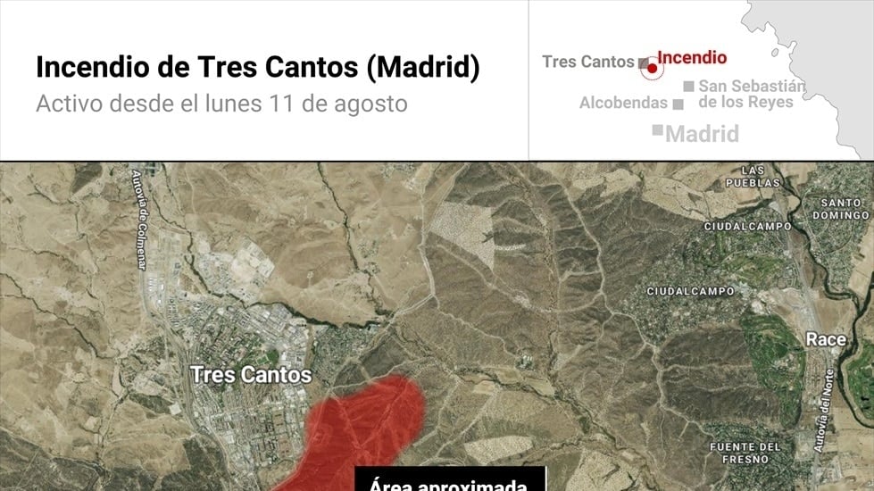 El incendio de Tres Cantos se mantiene activo, pero la previsión es buena