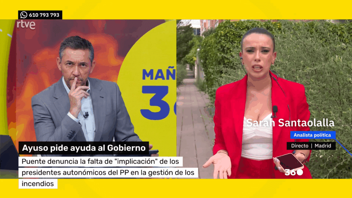 Javier Ruiz y Sarah Santaolalla, en 'Mañaneros 360' (TVE-1), este miércoles 13 de agosto