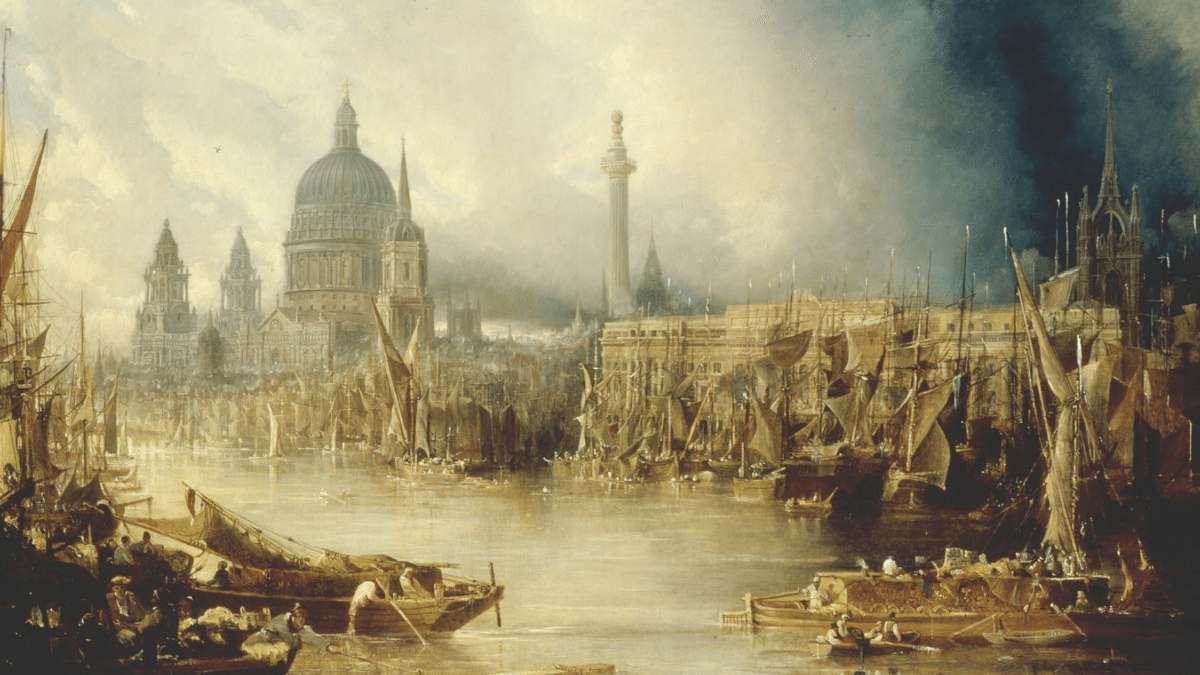 Vista de Londres con la cúpula de la catedral de San Pablo dominando la orilla del Támesis obra de de John Glendall (1790-1865).