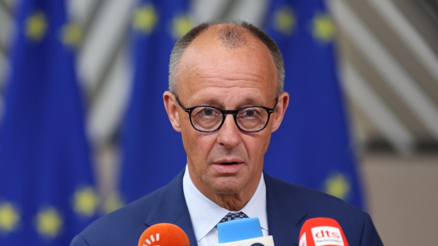 El canciller alemán, Friedrich Merz, en una comparecencia en Bruselas