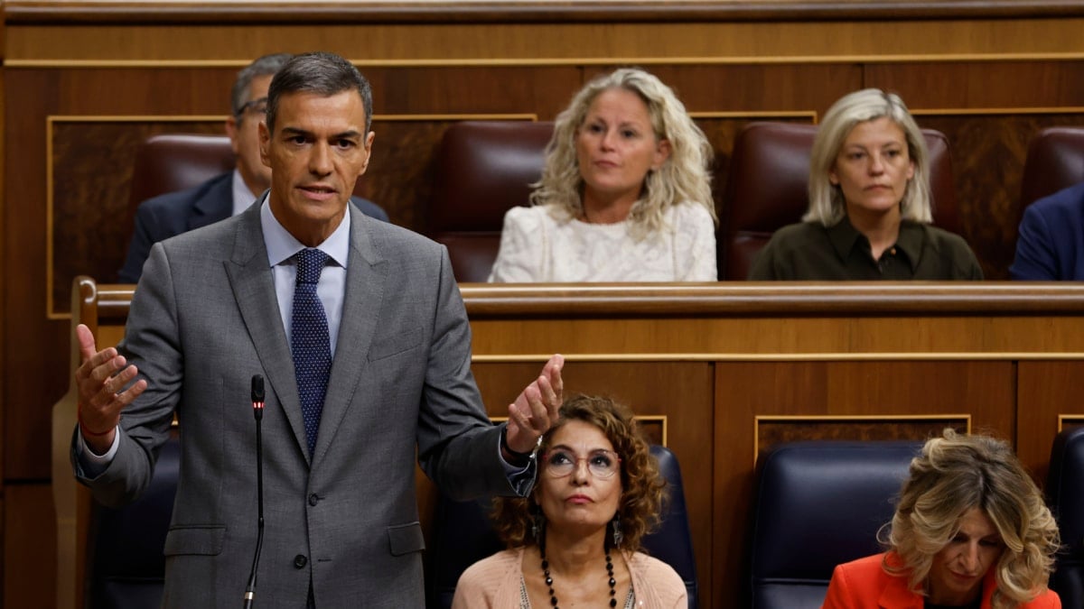 MADRID, 10/09/2025.- El presidente del Gobierno, Pedro Sánchez (i, de espaldas), interviene, este miércoles, durante la primera sesión de control del nuevo período de sesiones en el Congreso de los Diputados en Madrid. EFE/ J.J. Guillen