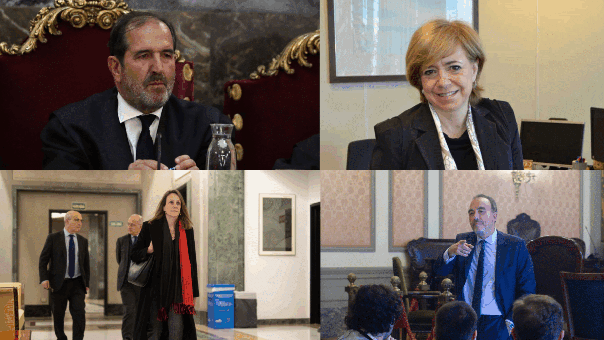 El magistrado presidente de la Sala de lo Penal del Tribunal Supremo, Andrés Martínez Arrieta, (arriva izquierda); la magistrada Ana Ferrer; la magistrada Carmen Lamela (abajo izquierda) y el magistrado Manuel Marchena
