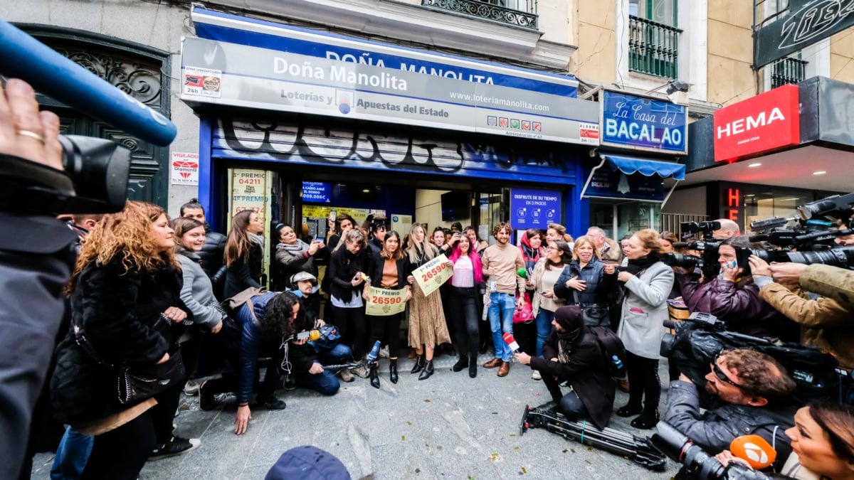 Celebración del Gordo de la Lotería en Doña Manolita.