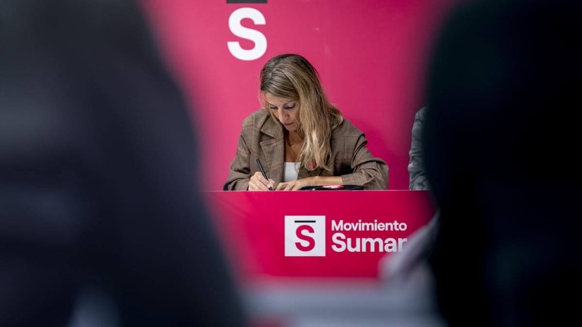 La vicepresidenta segunda y ministra de Trabajo, Yolanda Díaz, durante la reunión del Grupo Coordinador de Sumar este fin de semana en Madrid