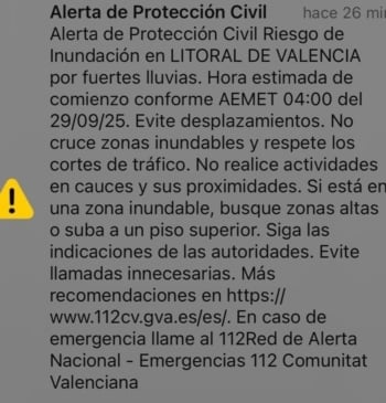 La Generalitat Valenciana envía una alerta a los móviles ante el aviso [...]