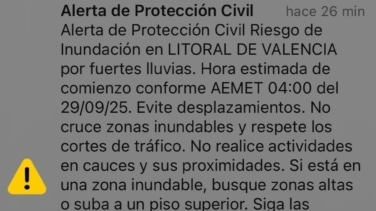La Generalitat Valenciana envía una alerta a los móviles ante el aviso rojo por lluvias