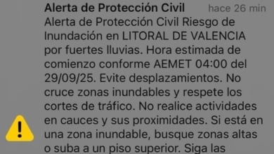 La Generalitat Valenciana envía una alerta a los móviles ante el aviso rojo por lluvias