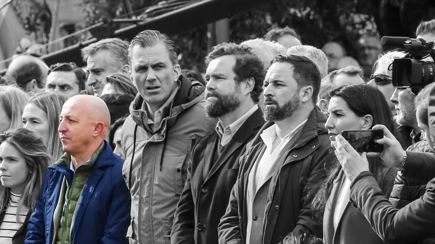 Ricardo Garrudo en la manifestación de Colón de 2019, junto a Santiago Abascal, Javier Ortega Smith, Iván Espinosa de los Monteros y Rocío Monasterio