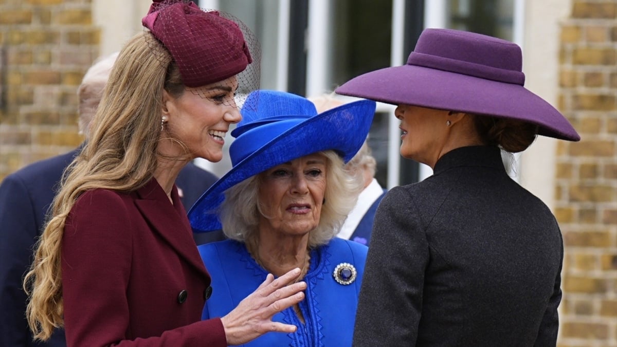 La princesa Catalina de Gales, la reina Camila y Melania Trump, este miércoles en Windsor.