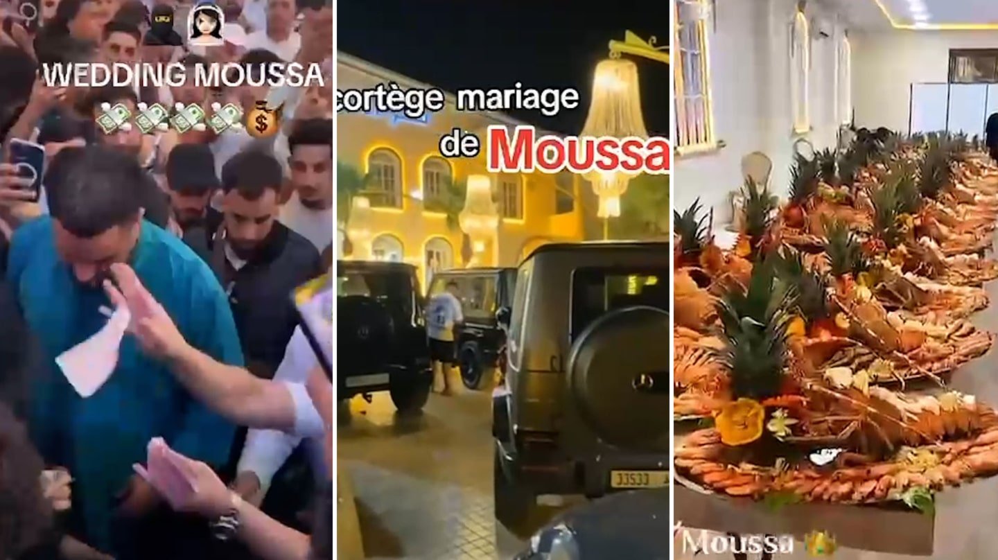 Langostas, lluvia de billetes, kalashnikov y coches de lujo: la espectacular boda del narco Moussa en Marruecos