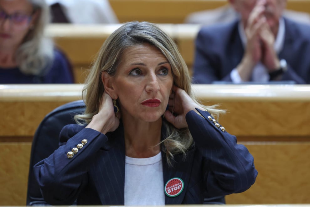 La vicepresidenta segunda del Gobierno y ministra de Trabajo, Yolanda Díaz, en una sesión de control del Senado, este martes