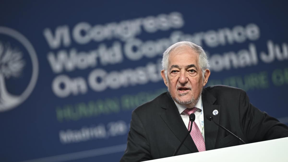 El presidente del Tribunal Constitucional, Cándido Conde-Pumpido, este martes durante de la inauguración de la VI Conferencia Mundial de Justicia Constitucional que se celebra en Madrid.