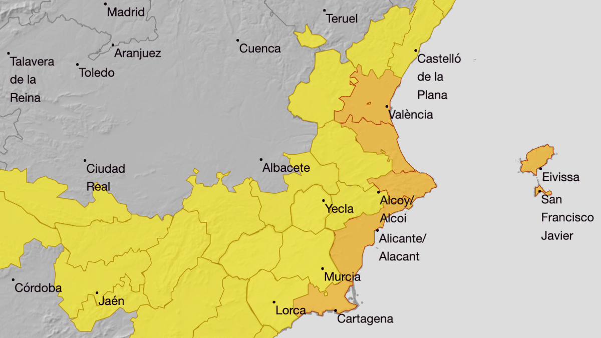 Mapa de previsiones de la Aemet para este jueves.