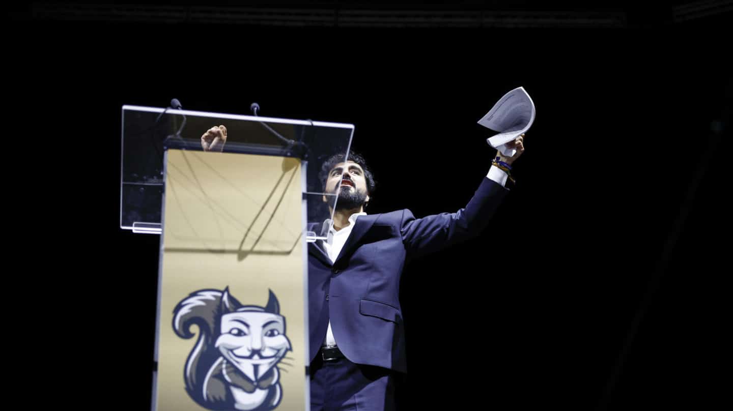 El presidente de Se acabó la fiesta (SALF), en la presentación del partido en el Palacio de Vistalegre este domingo, donde anunció su candidatura a las generales