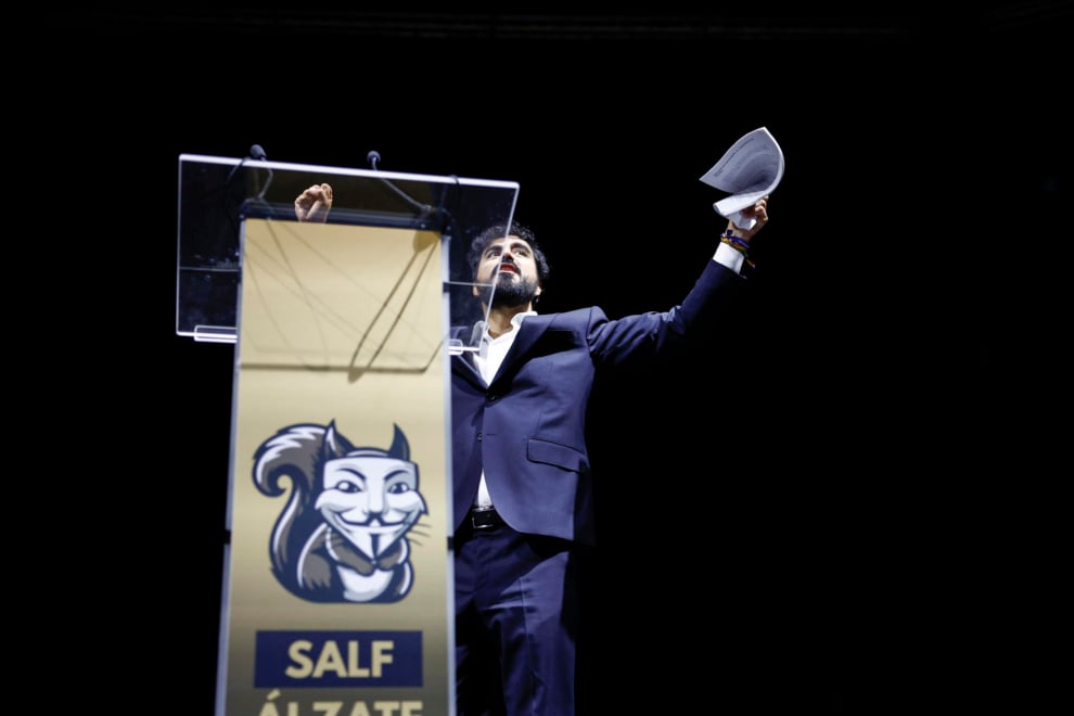 El presidente de Se acabó la fiesta (SALF), en la presentación del partido en el Palacio de Vistalegre este domingo, donde anunció su candidatura a las generales