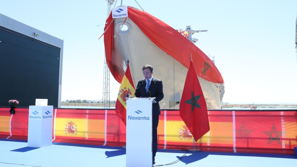 Ricardo Domínguez, presidente de Navantia, durante la celebración de la botadura del patrullero para la Marina real Marroquí en mayo de 2025