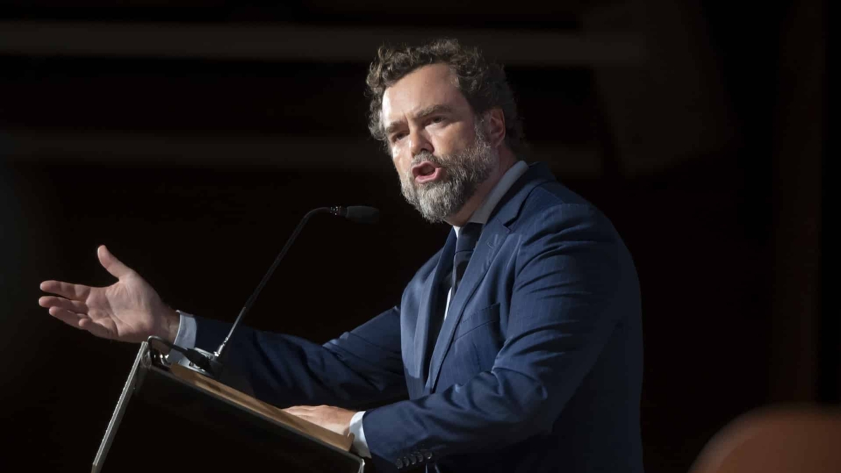 El presidente de Atenea y exdiputado de Vox, Iván Espinosa de los Monteros, durante la presentación del 'think tank' el jueves 25 de septiembre