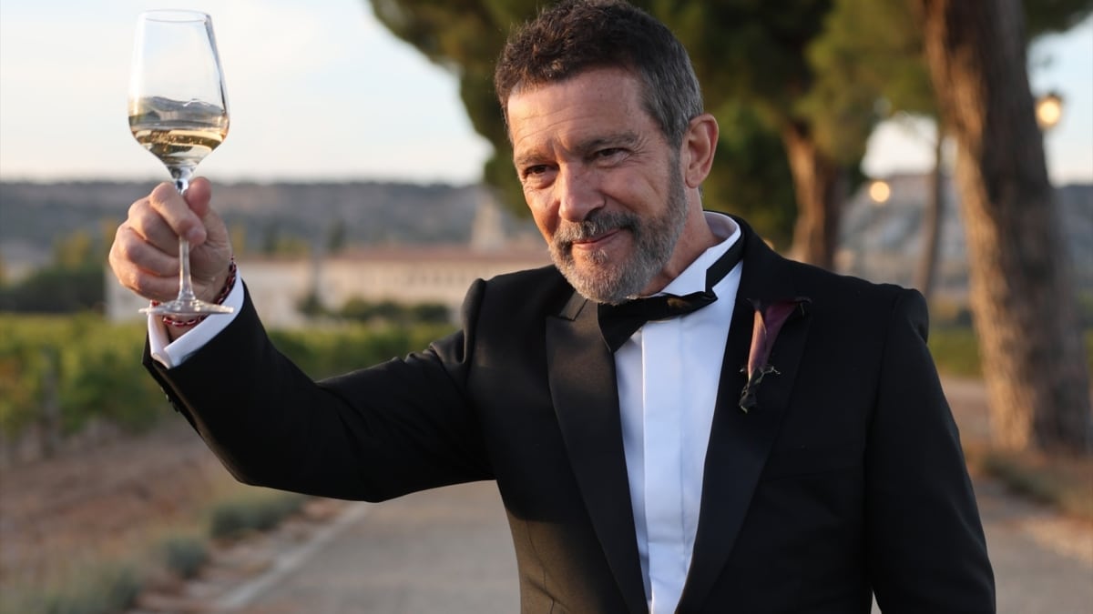Así ha sido el brindis de Antonio Banderas con los periodistas por la boda de su hija en Abadía Retuerta